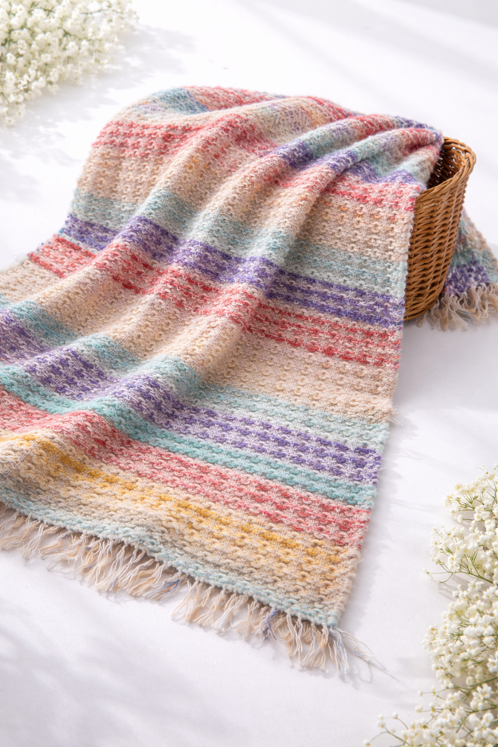 Käsitööna valminud vahvelkoes tekk (124x160 cm)